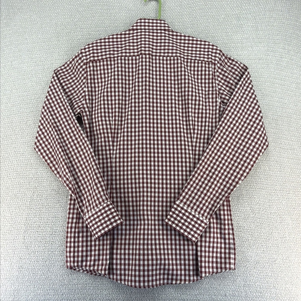 Eton Shirt Mens Med 39 / 15.5 Red White Gingham Check Plaid Slim Fit Button Down - Picture 6 of 16